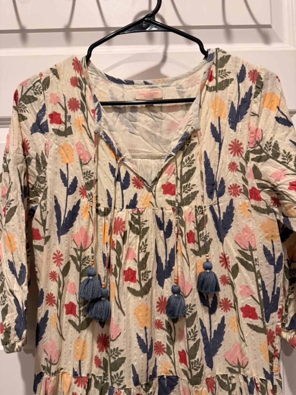 Pink Chicken Cream Floral Tiered V-Neck Dress - Picture 2 of 6